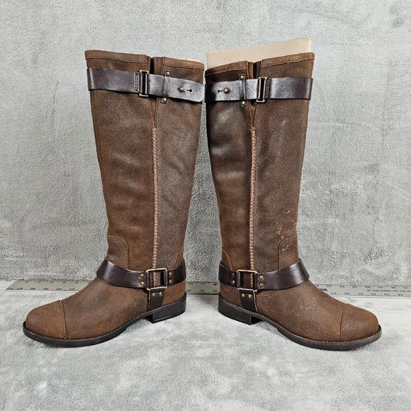 UGG Australia W Dree Boots womens 7.5 suede leather knee high harness - Picture 10 of 12